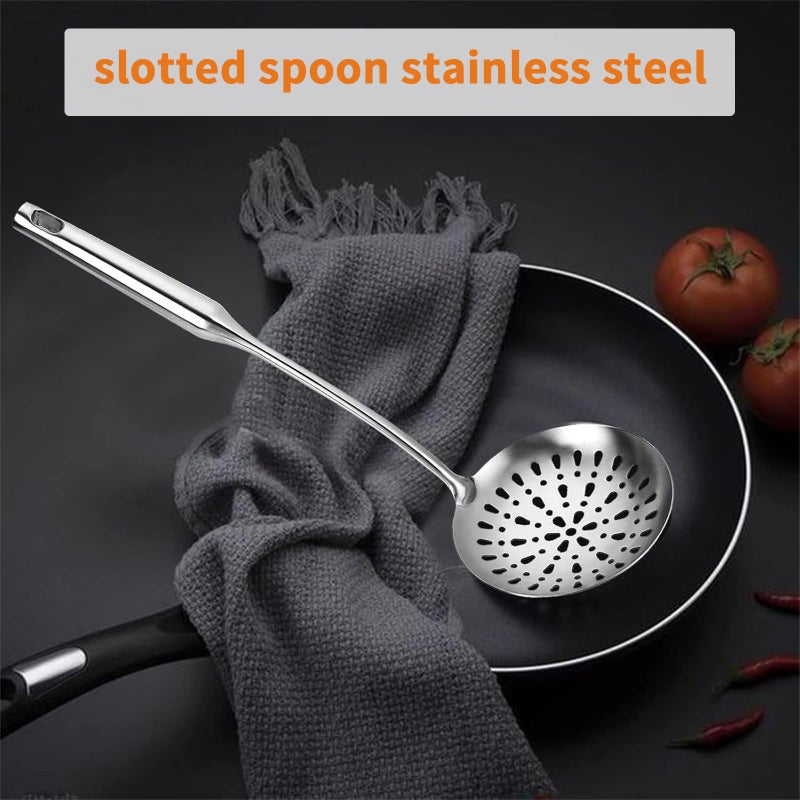 TBWHL Skimmer Slotted Spoon, Slotted Spoons for Cooking, Heavy Duty 304 Stainless Steel Slotted Spoon with Vacuum Ergonomic Handle, Comfortable Grip Design Strainer Ladle for Kitchen, 14.96 Inches - Image 2